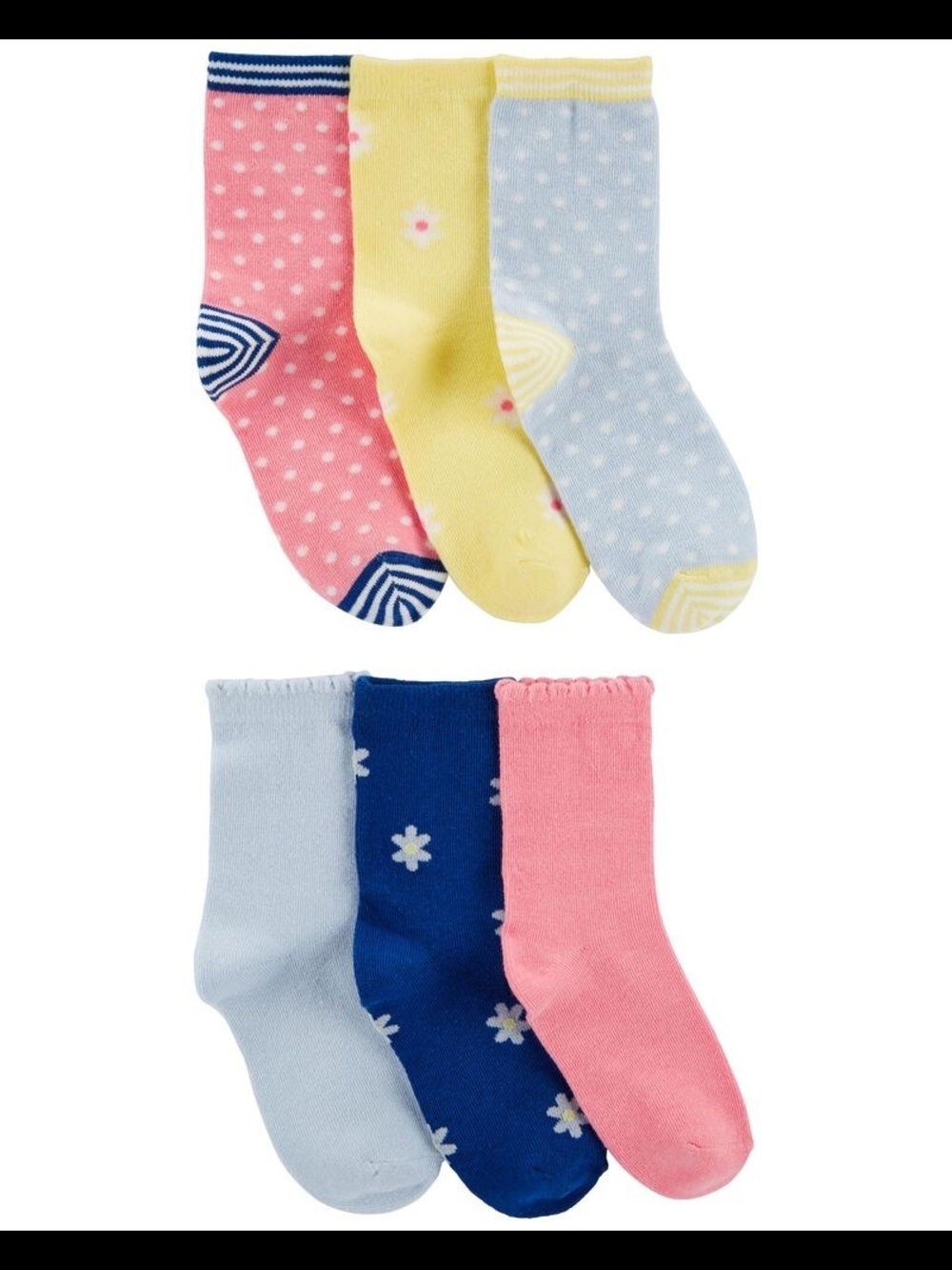 NWT Carter's Girls 6-Pack Patterned Cotton Crew Socks